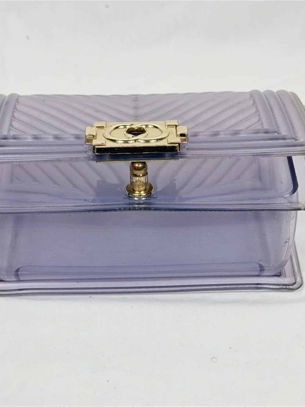 Translucent Purple Jelly Crossbody Bag Gold Chain Chevron Flap Shoulder Purse OS - Picture 7 of 10